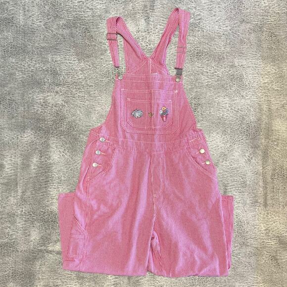 Vintage Haiks Red Embroidered Gingham Overalls - Picture 1 of 8